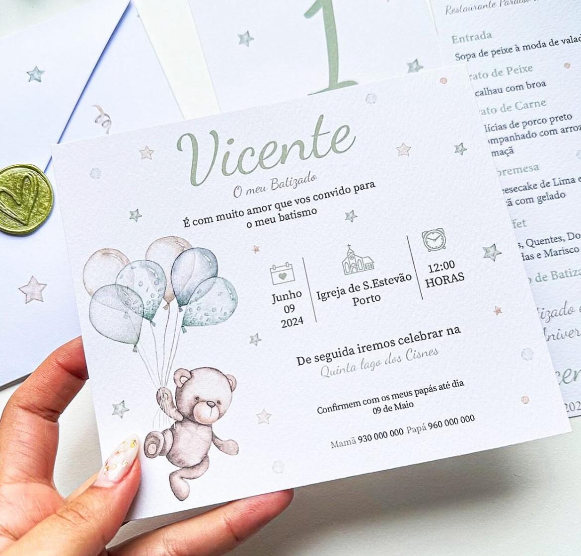 Convite Envelope Urso e Balões Verde