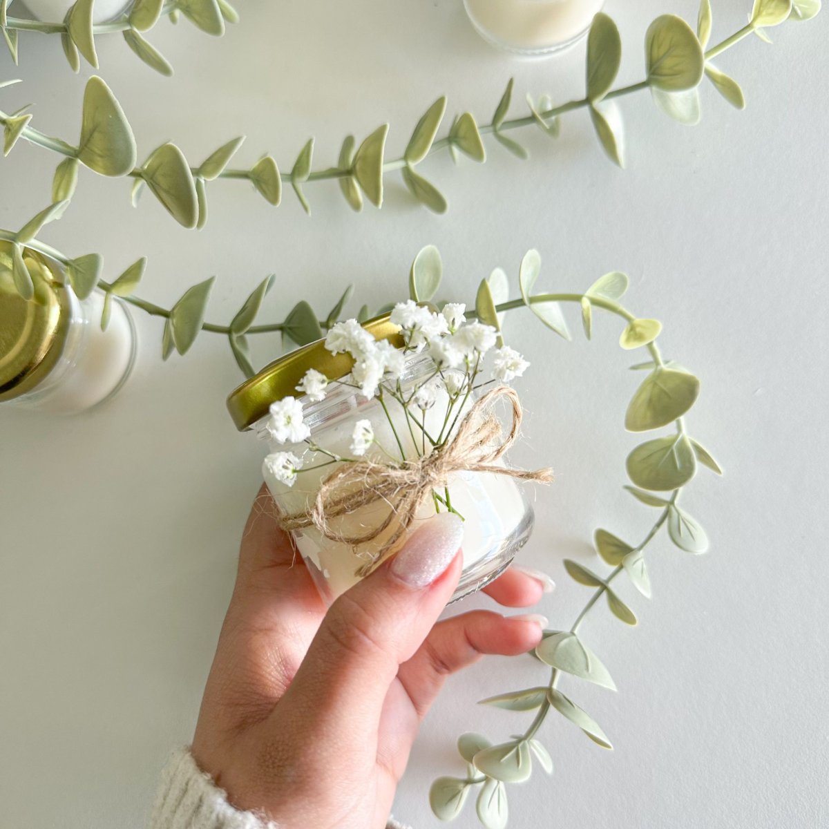 Vela Artesanal Flores Bege