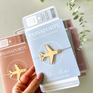 Convite Passaporte Azul-Pastel com Avião